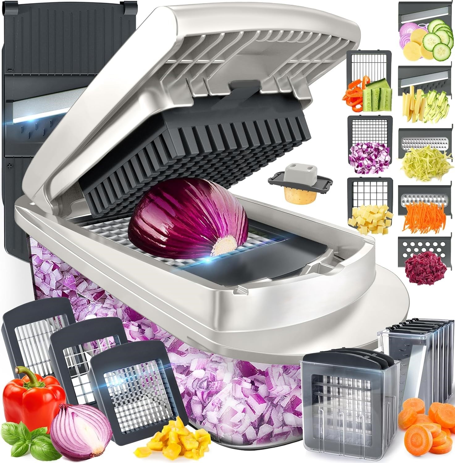 10-w-1 Slicer warzyw z 8 nożami – Szybsze krojenie, siekanie i tarcie!-Szary-Trend Polska