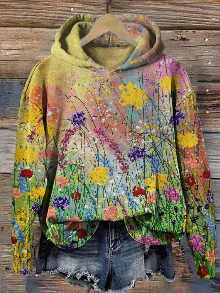 Artystyczna hoodie z nadrukiem kwiatowym - Nora