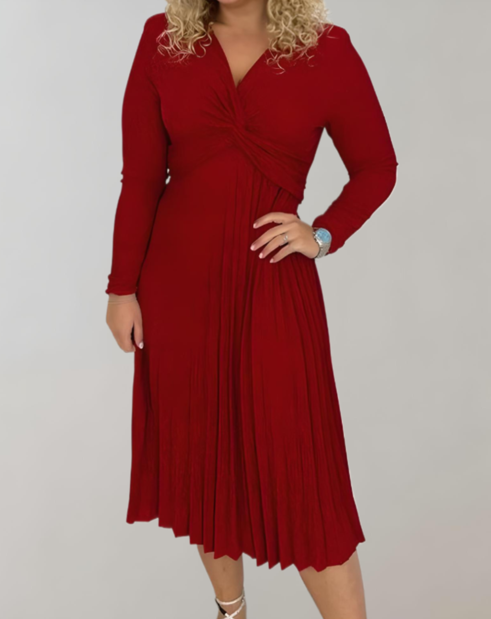 Czerwona midi-sukienka z wysokim stanem - Selena-S-Trend Polska