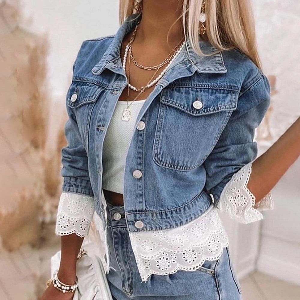 Niebieska kurtka dżinsowa w stylu patchwork - Rowena-S-Trend Polska