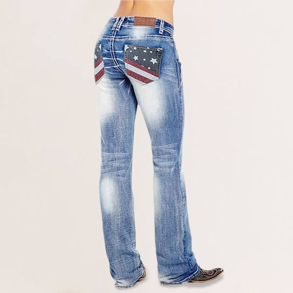 Damskie dżinsy bootcut z detalami w flagi – Madison