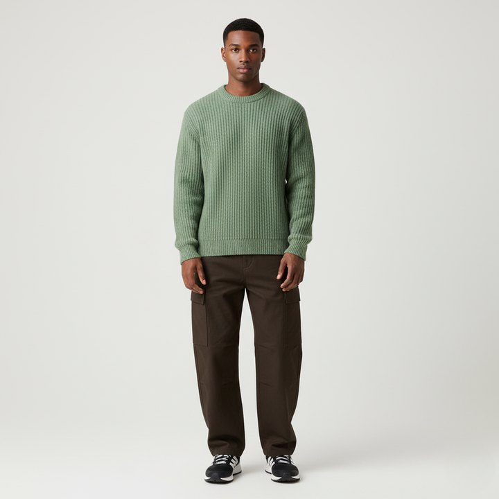 Zielony Gruby Męski Sweter z Wzorem