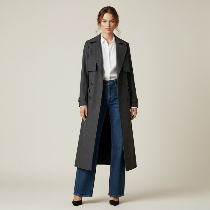 Damska długa kurtka zimowa w kolorze szarym melanżowym