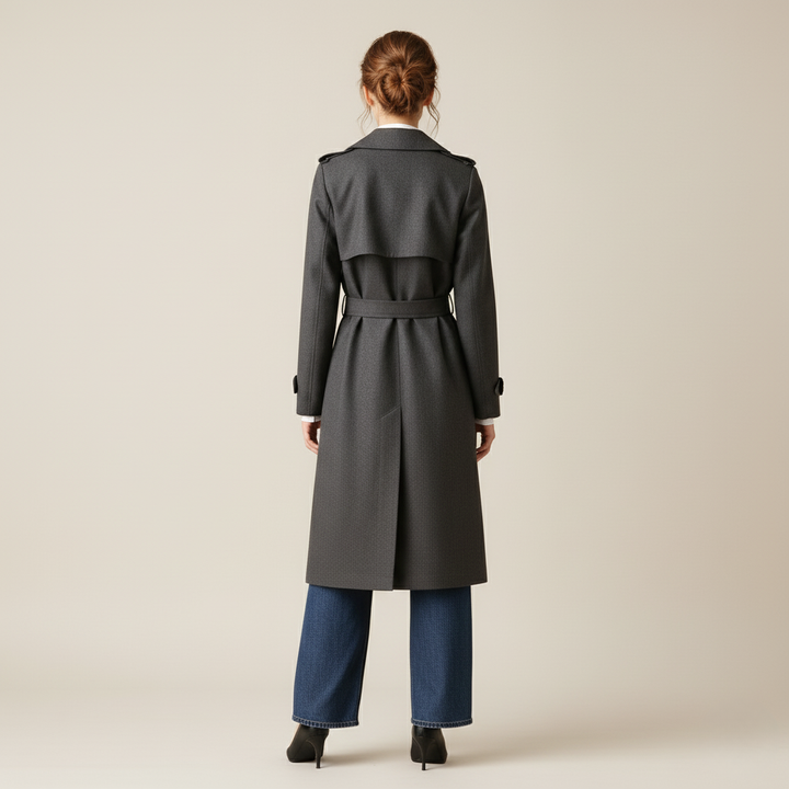 Damska długa kurtka zimowa w kolorze szarym melanżowym