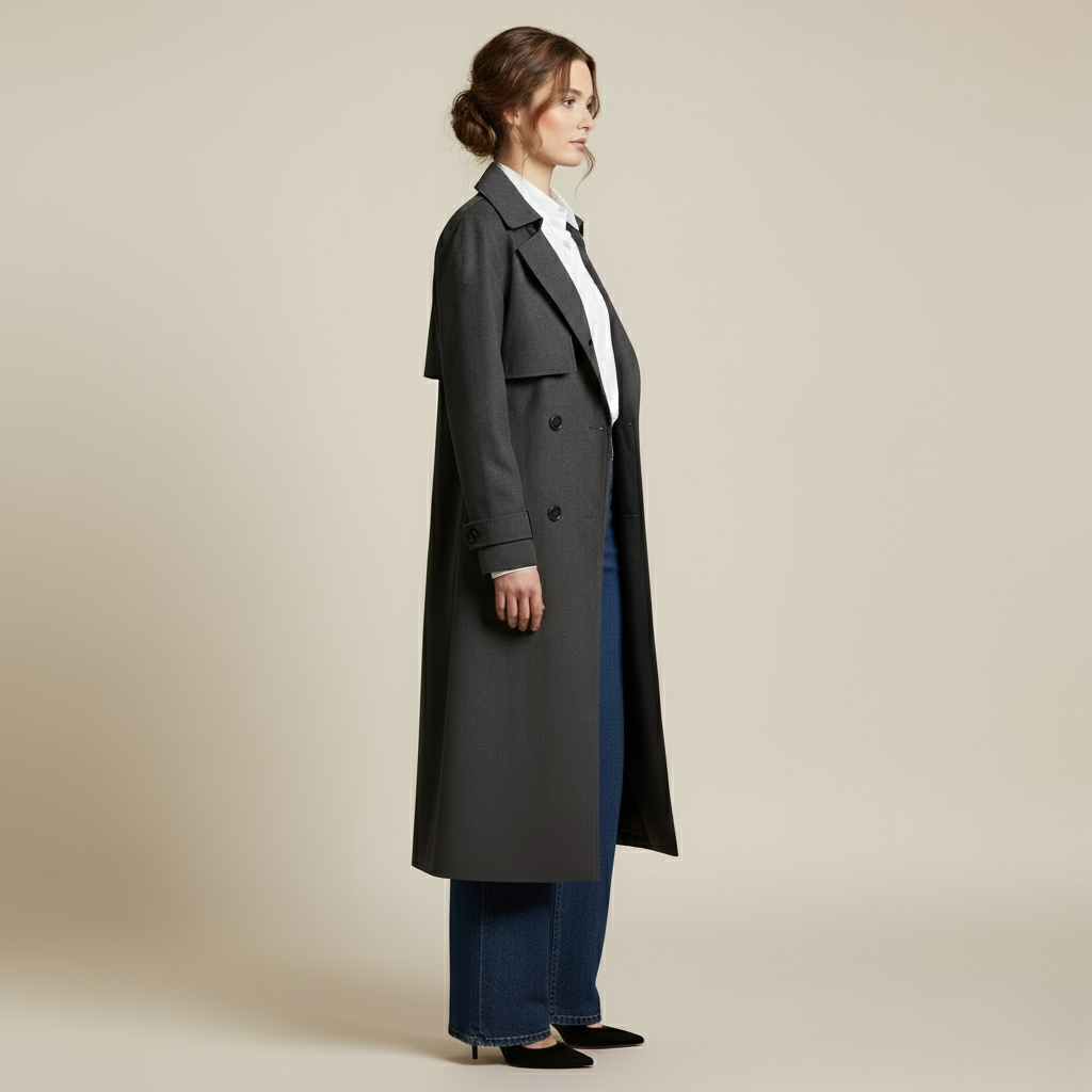 Damska długa kurtka zimowa w kolorze szarym melanżowym