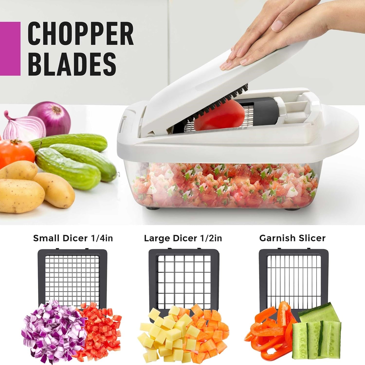 10-w-1 Slicer warzyw z 8 nożami – Szybsze krojenie, siekanie i tarcie!-Szary-Trend Polska