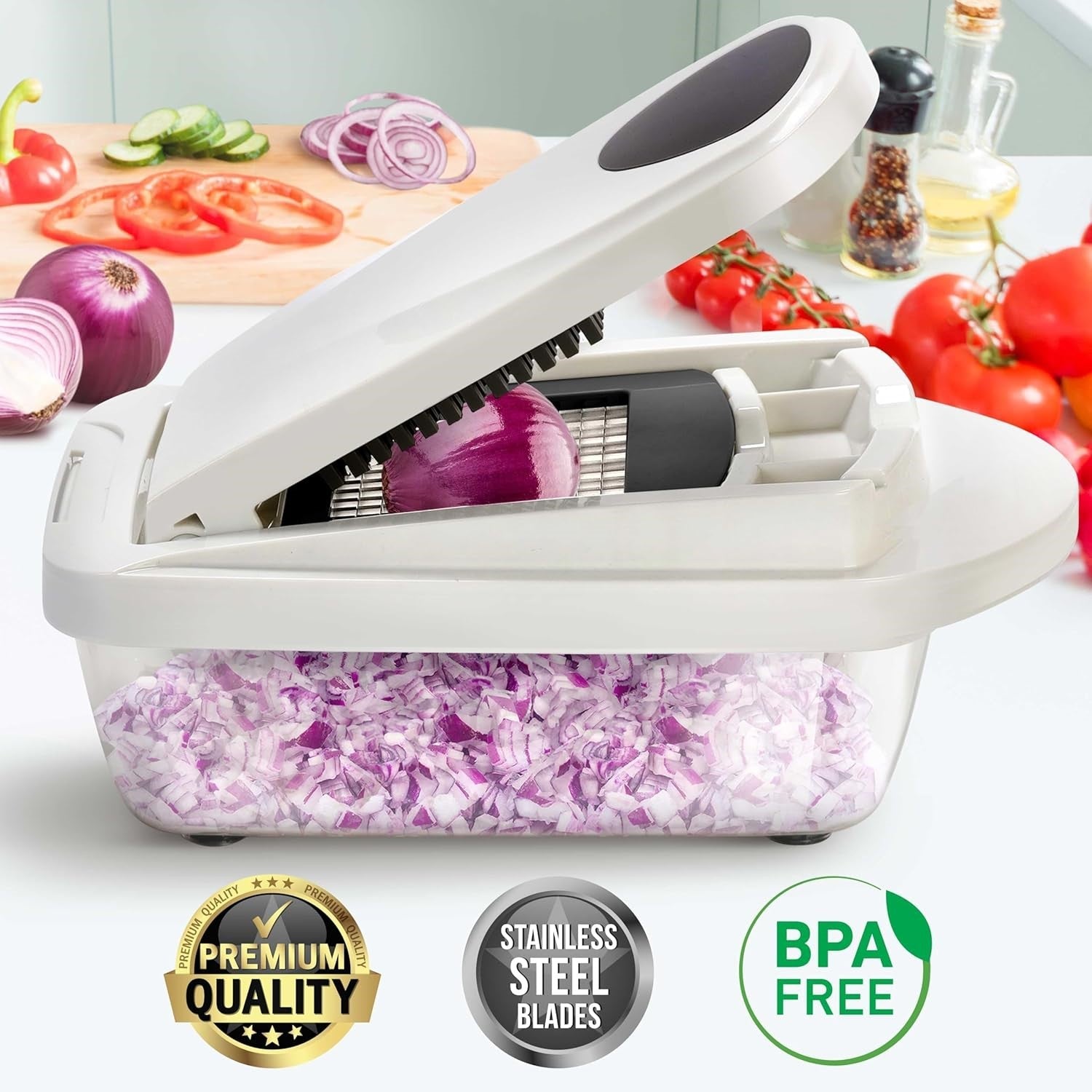 10-w-1 Slicer warzyw z 8 nożami – Szybsze krojenie, siekanie i tarcie!-Szary-Trend Polska