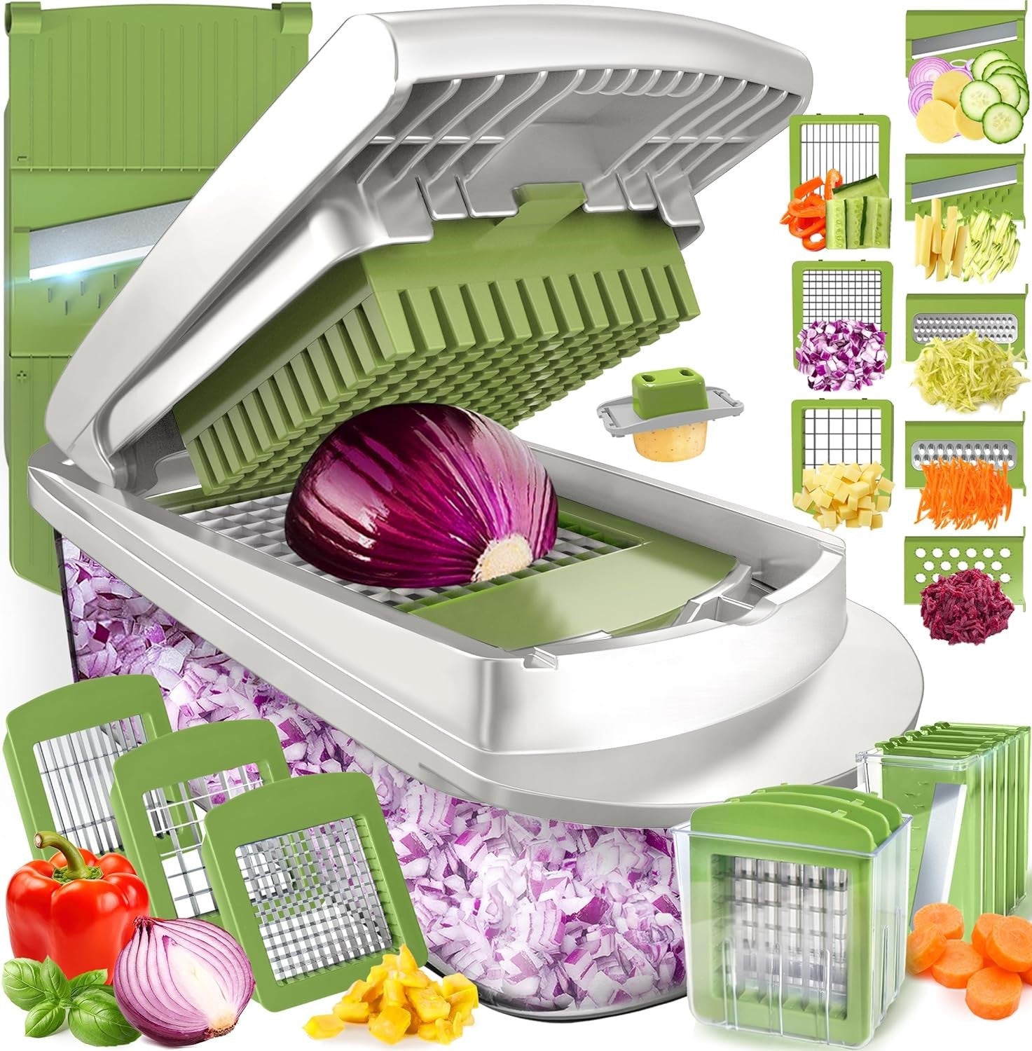 10-w-1 Slicer warzyw z 8 nożami – Szybsze krojenie, siekanie i tarcie!-Zielony-Trend Polska