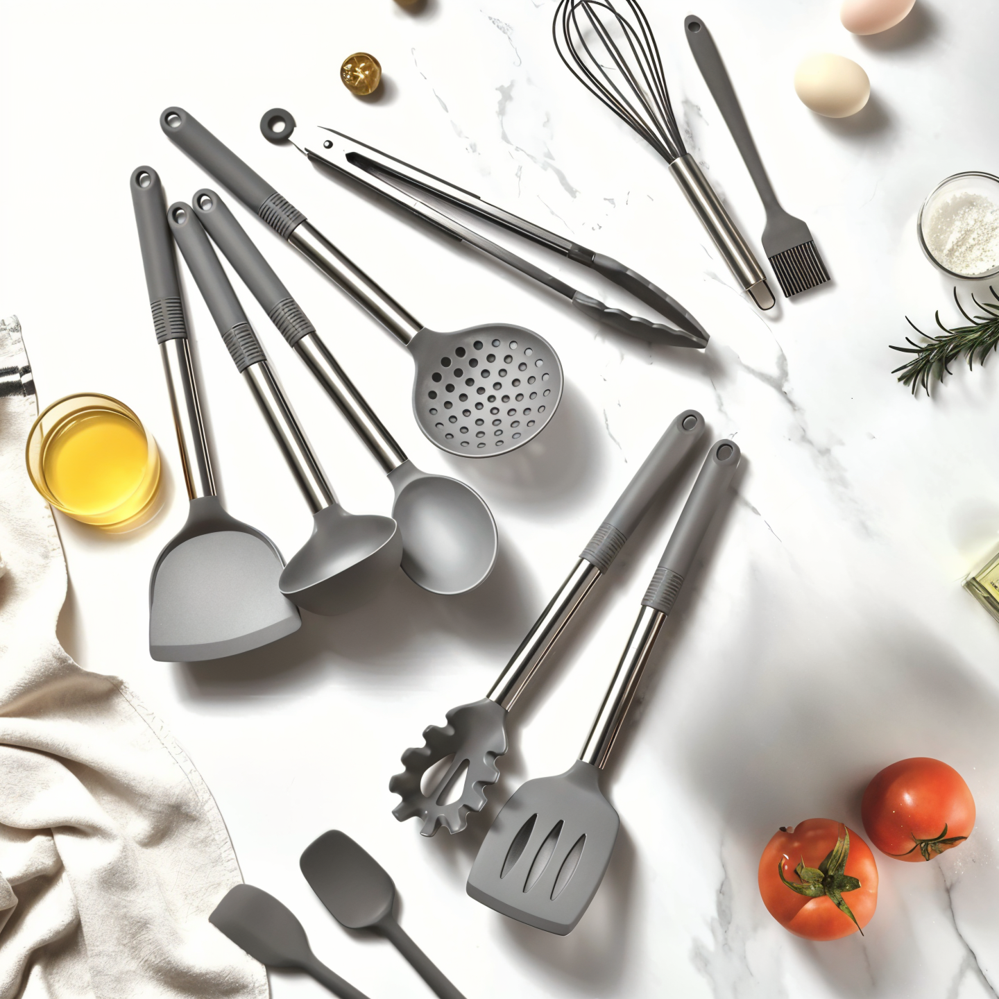 12-częściowy zestaw silikonowych akcesoriów kuchennych - Culinara Pro-Beżowy-Trend Polska
