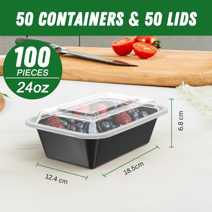 50-Pack WIELKROTNE Pojemniki do przygotowywania posiłków z pokrywką, Szczelne