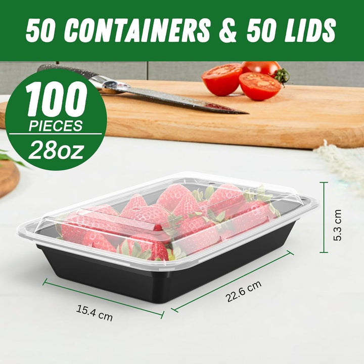 50-Pack WIELKROTNE Pojemniki do przygotowywania posiłków z pokrywką, Szczelne