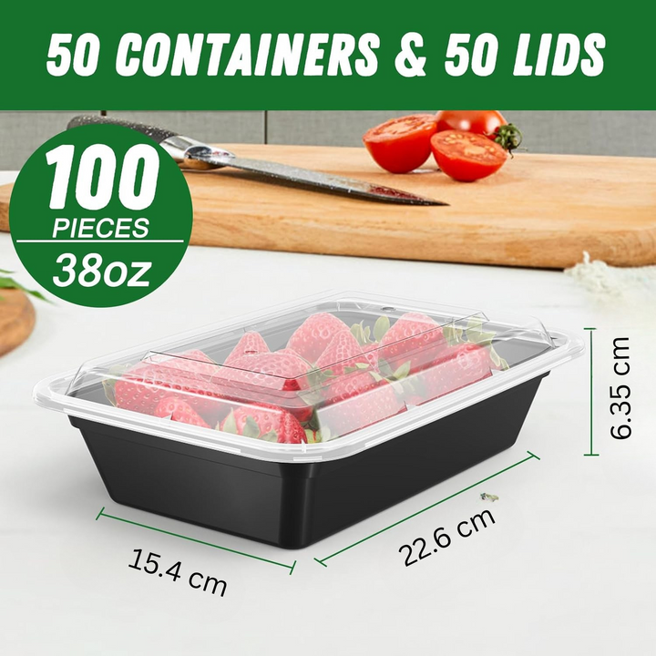 50-Pack WIELKROTNE Pojemniki do przygotowywania posiłków z pokrywką, Szczelne