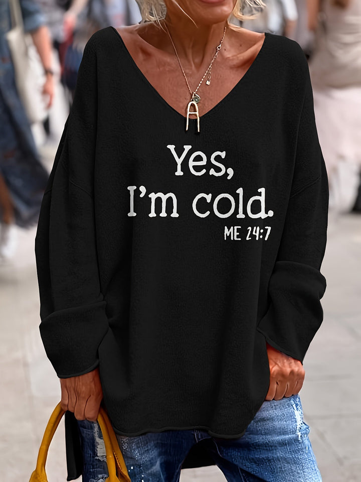 Damski oversize sweter z dekoltem w serek i wzorem – Alenia