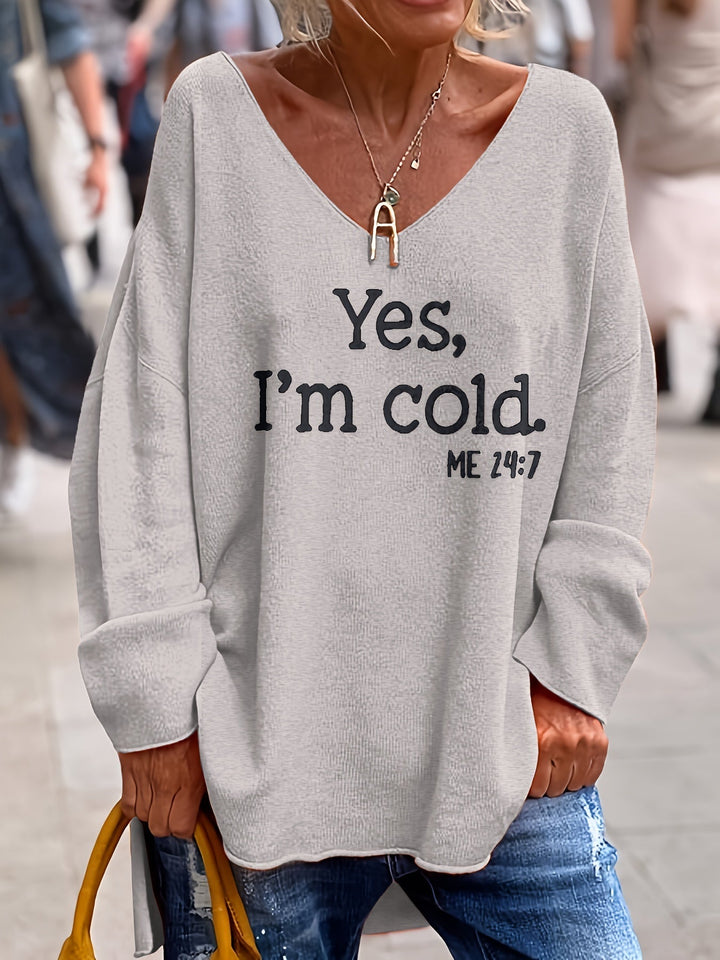 Damski oversize sweter z dekoltem w serek i wzorem – Alenia