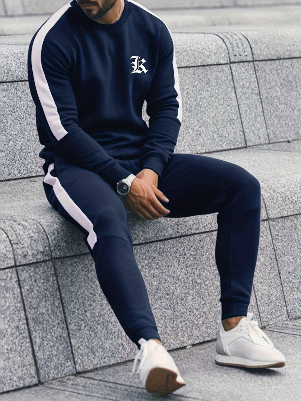 2-częściowy zestaw sportowy Color Block - Elias-ciemnoniebieski-S-Trend Polska