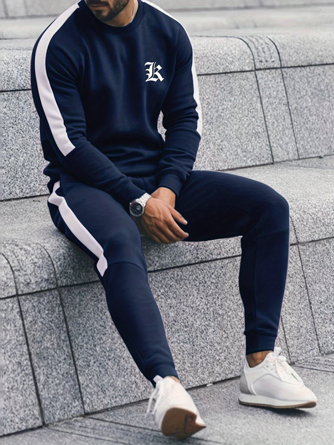 2-częściowy zestaw sportowy Color Block - Elias-ciemnoniebieski-S-Trend Polska