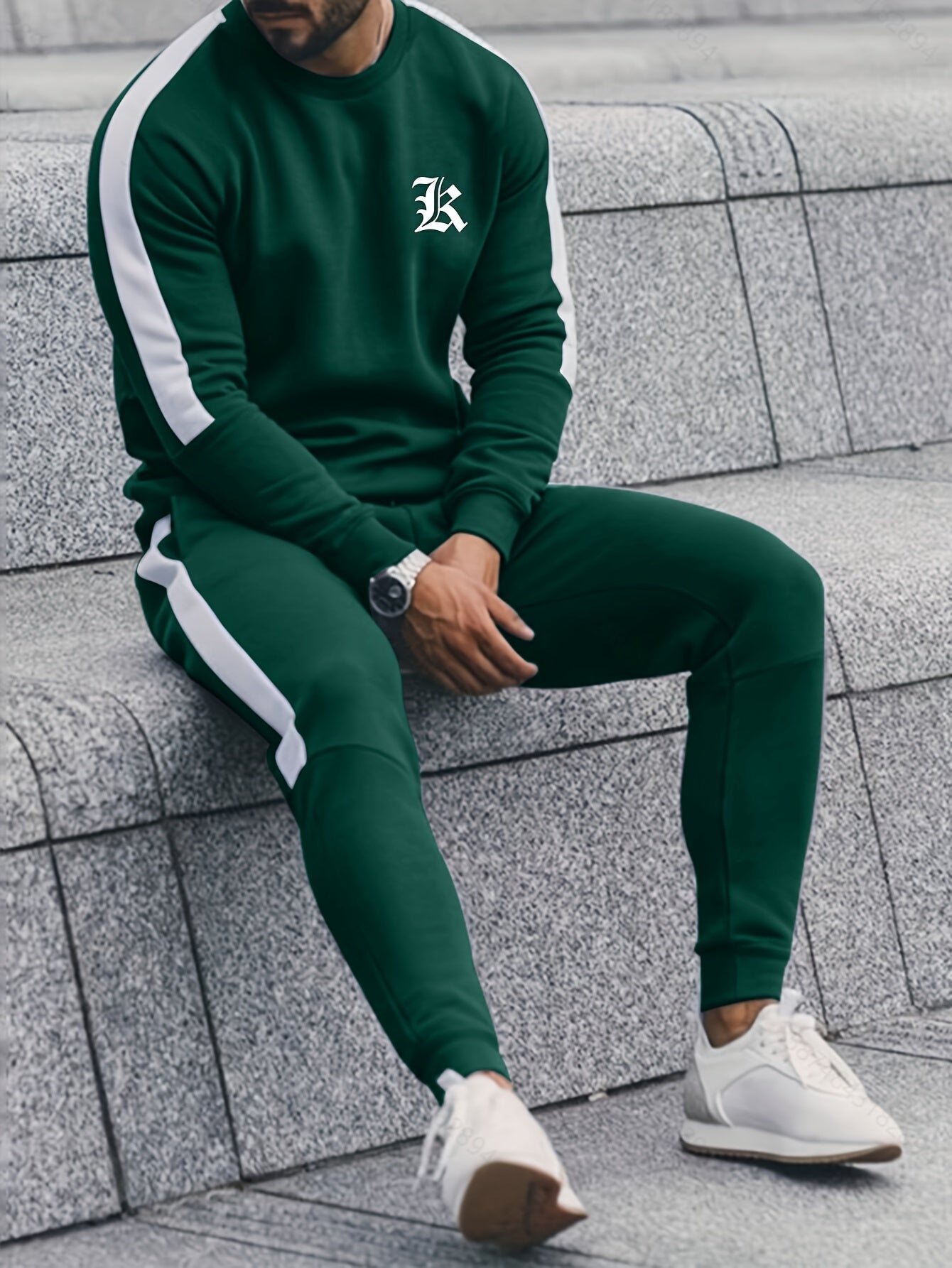 2-częściowy zestaw sportowy Color Block - Elias-ciemnozielony-S-Trend Polska