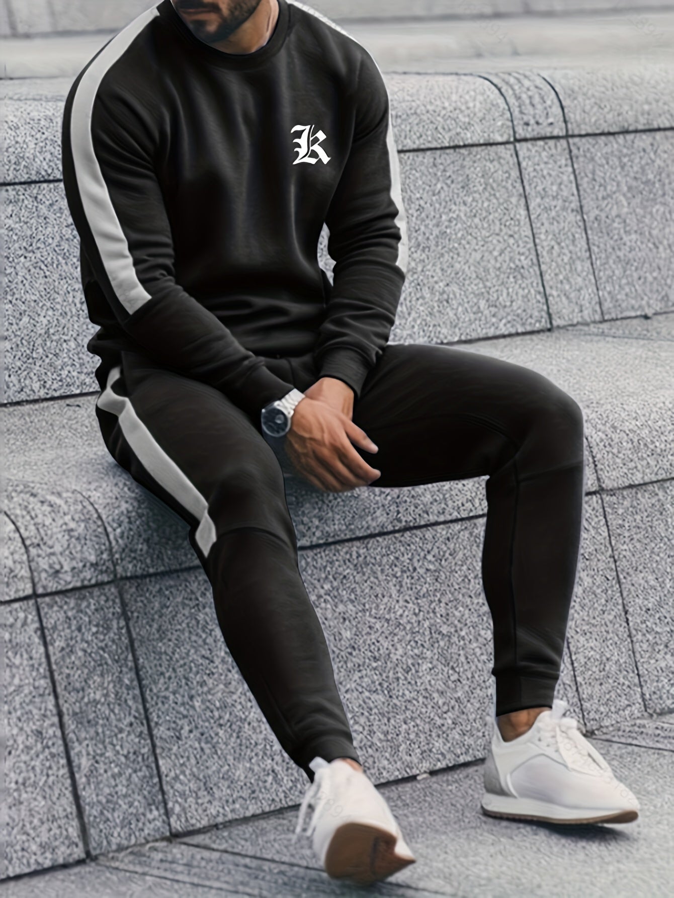 2-częściowy zestaw sportowy Color Block - Elias-Czarny-S-Trend Polska
