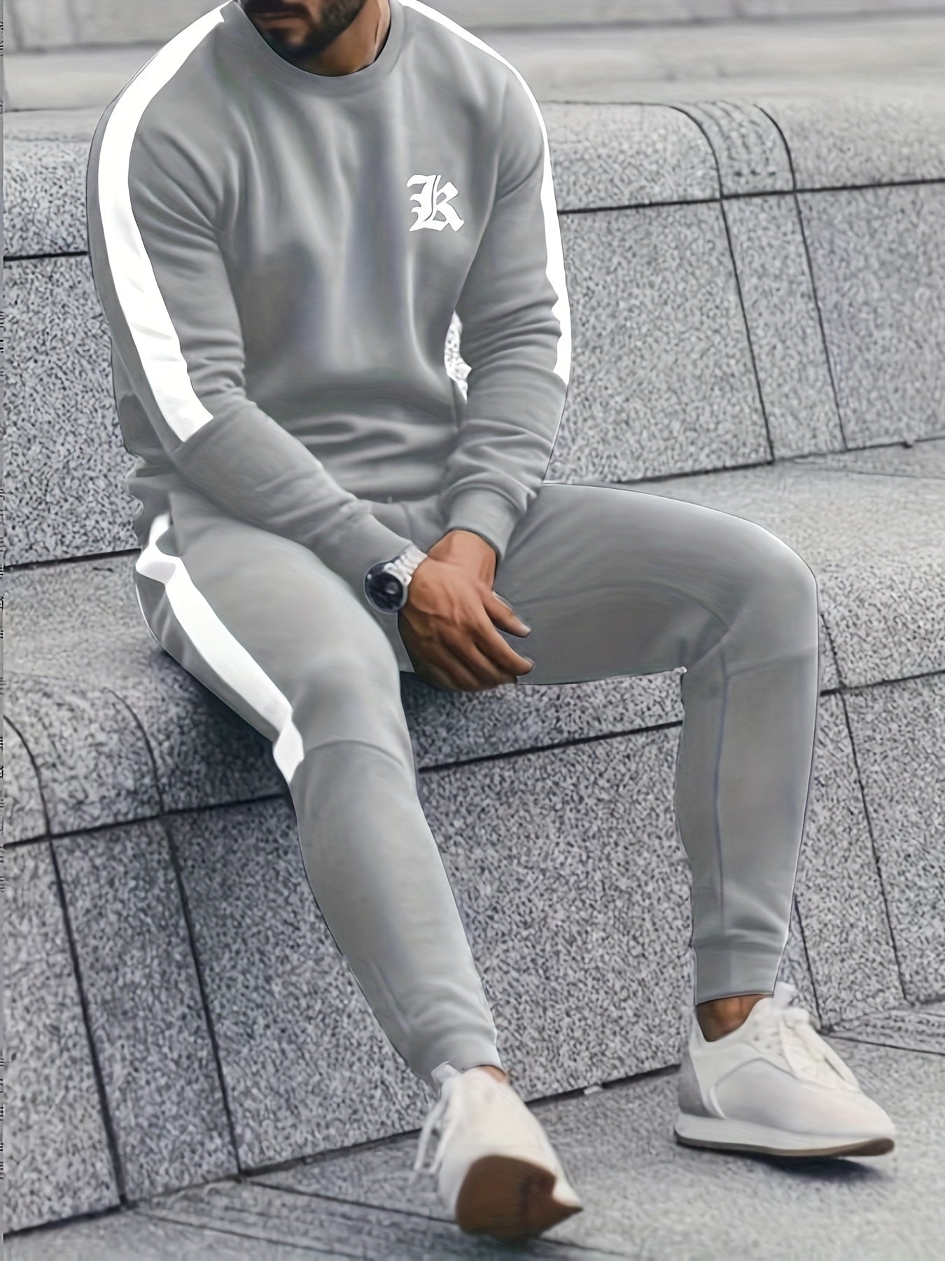 2-częściowy zestaw sportowy Color Block - Elias-Jasnoszary-S-Trend Polska