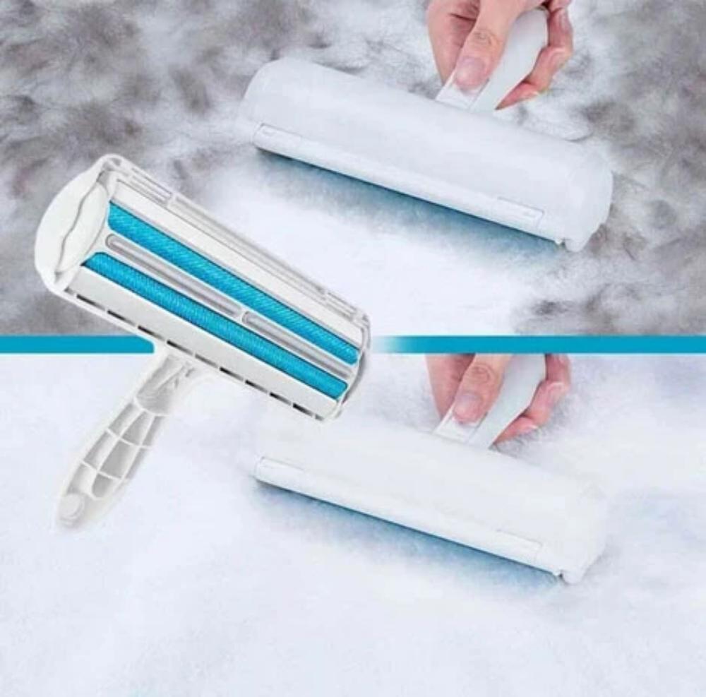 2-Stronny Odkurzacz do Włosów Zwierząt z Rolką Mikrofibrową - FurSweep-Niebieski-Trend Polska