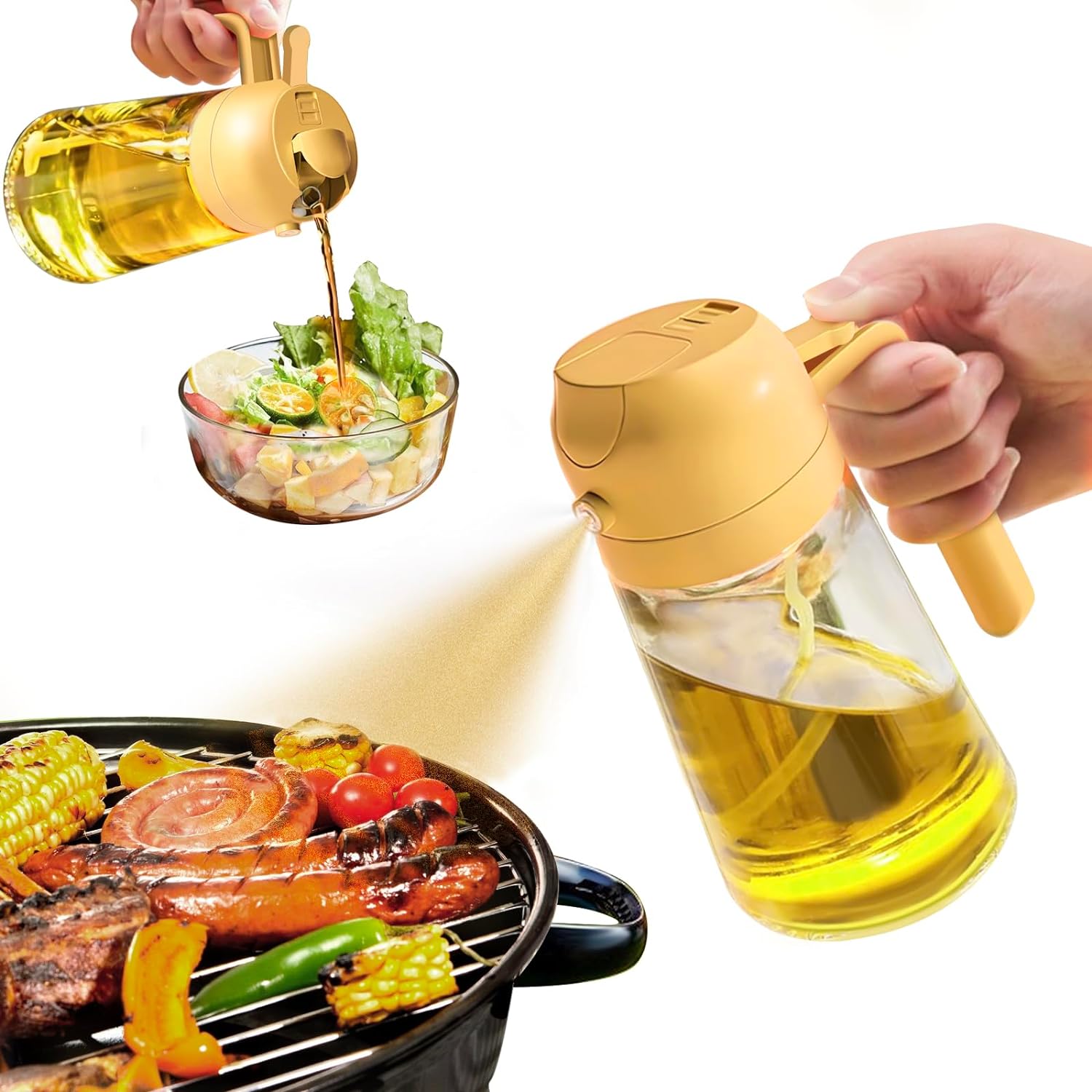 2-w-1 Sprys oliwy z oliwek - Premium 470ml Szklana butelka-Żółty-Trend Polska