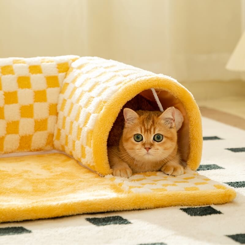 2-w-1 Tunel Łóżko dla Kotów - FurryFun-Żółty-S-Trend Polska
