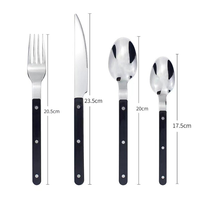 24-częściowy zestaw sztućców ze stali nierdzewnej z grawerowanym wzorem - BistroLine-Czarny-Trend Polska