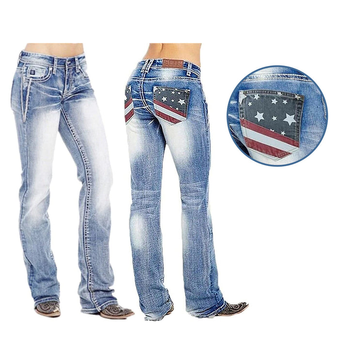 Damskie dżinsy bootcut z detalami w flagi – Madison