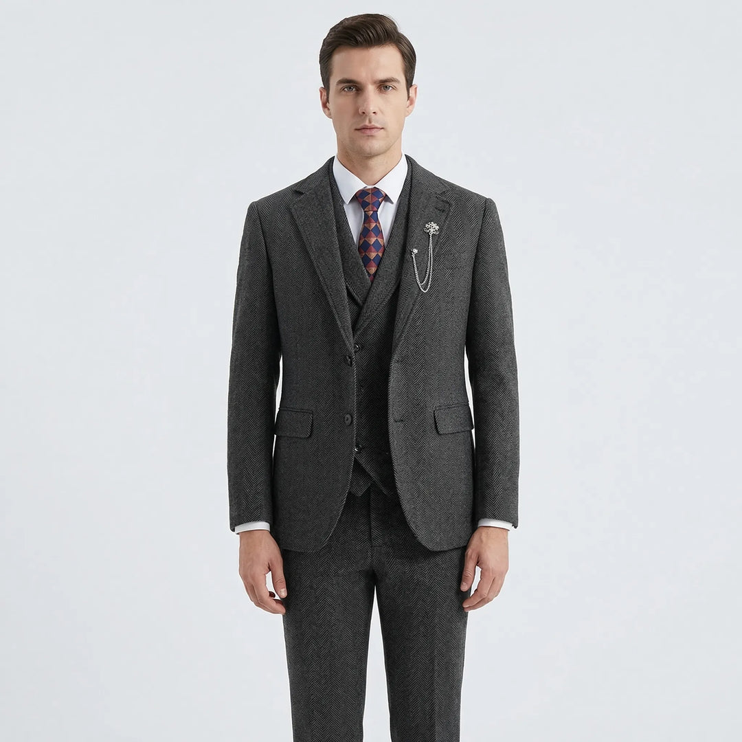 3-Piece Herringbone Patterned Suit - Leonard