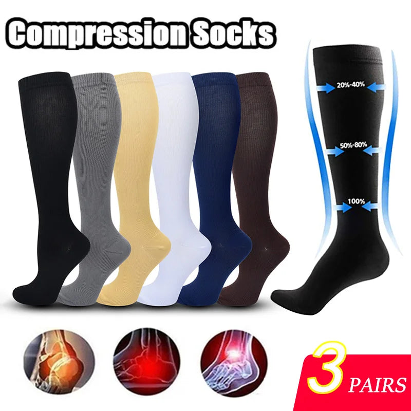 3 pary skarpet uciskowych do kolan - FitSupport-3 pary szare-S-M (EU 35-38)-Trend Polska