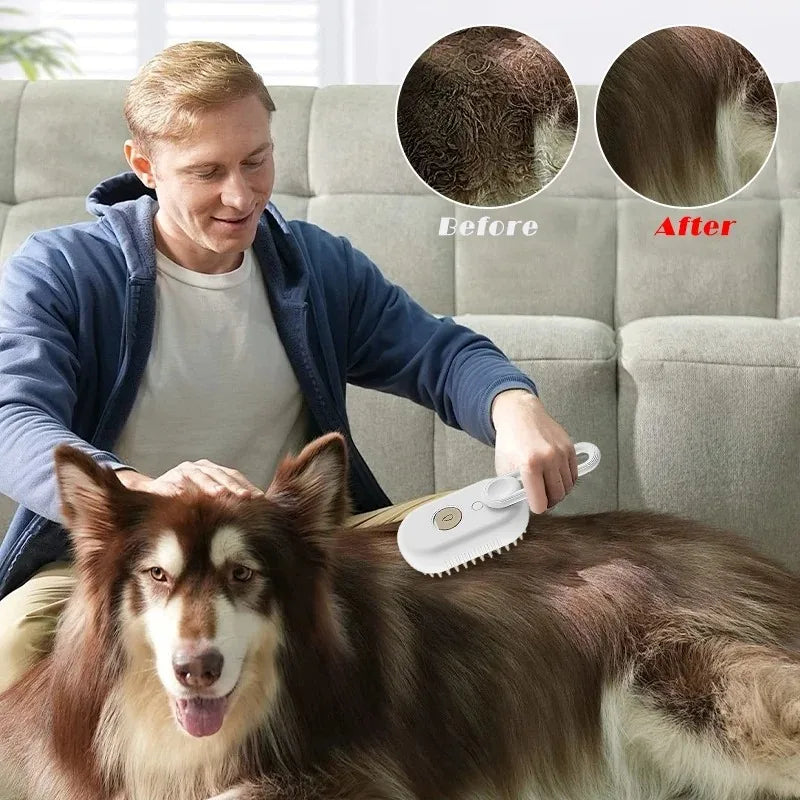 3-w-1 Elektryczna szczotka parowa do zwierząt - SteamPet-Khaki-Trend Polska