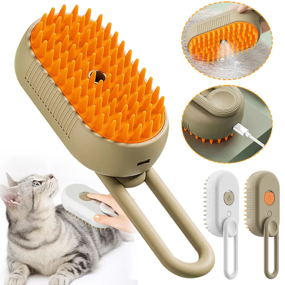 3-w-1 Elektryczna szczotka parowa do zwierząt - SteamPet-Khaki-Trend Polska
