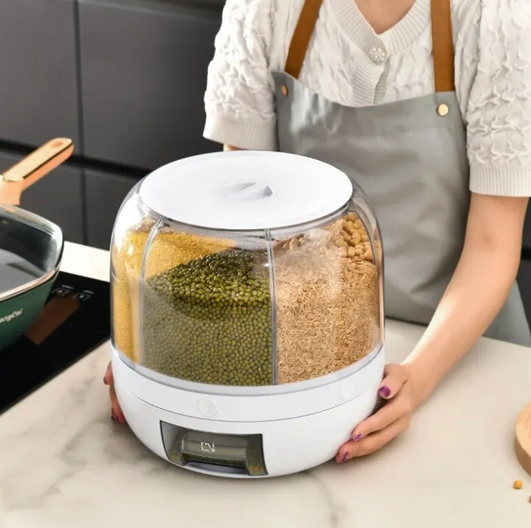 360° Rotejna Podajnik Zboża - SpinStore GrainKeeper-Biały-24 cm Ø-Trend Polska