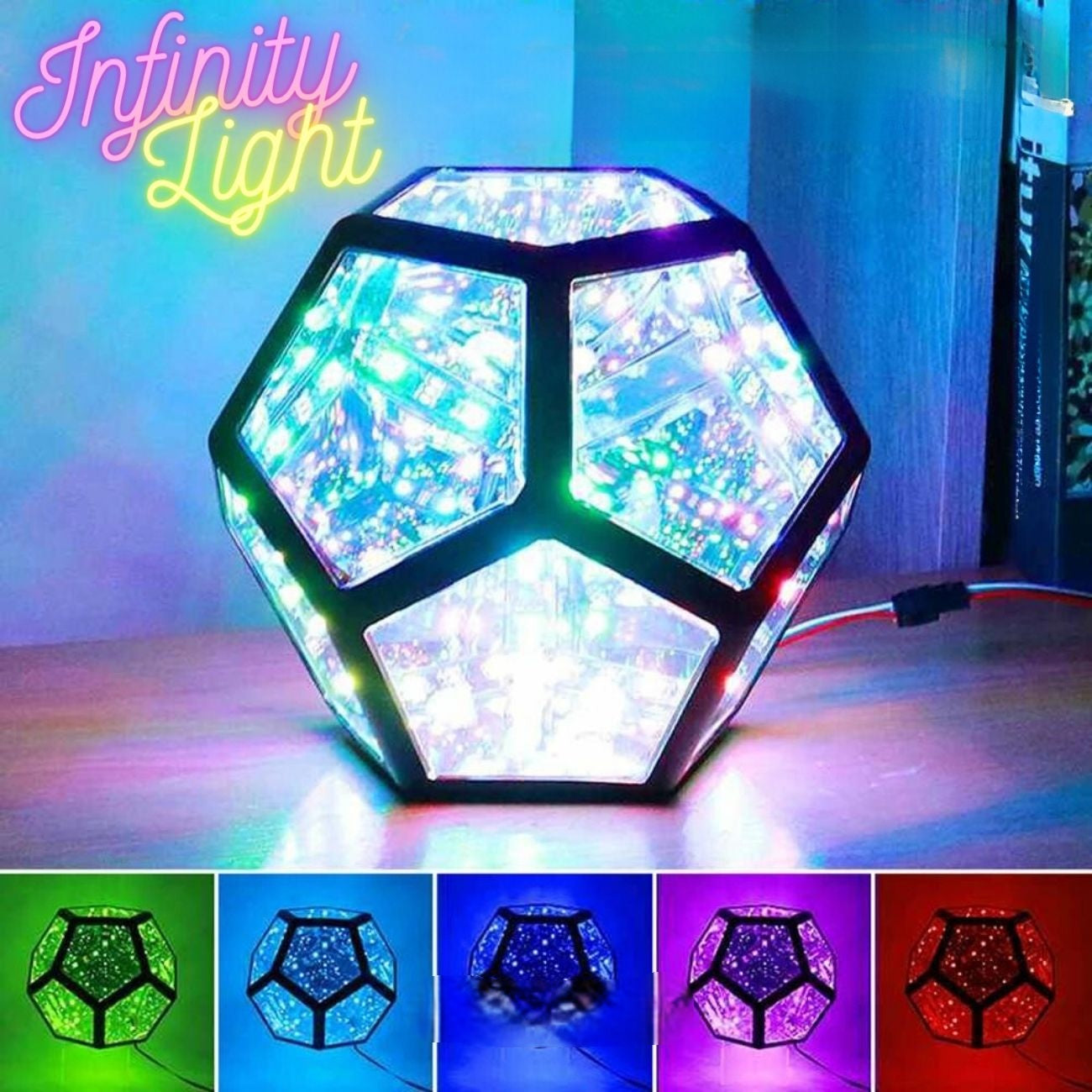 3D LED Kula Świetlna z Iluzją Głębi – LumaCore-12-ścian 20x20x20cm-Trend Polska