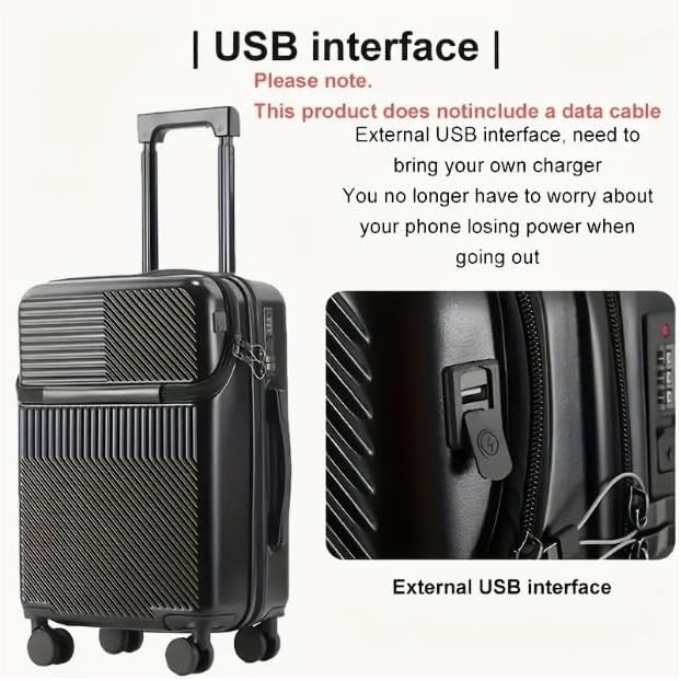 Twarda walizka kabinowa z uchwytem na kubek, portem USB i zamkiem TSA