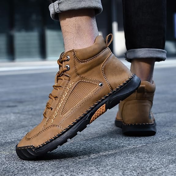 Ręcznie robione wodoodporne ortopedyczne botki męskie – wsparcie łuku stopy i antypoślizgowe podeszwy – Renvar