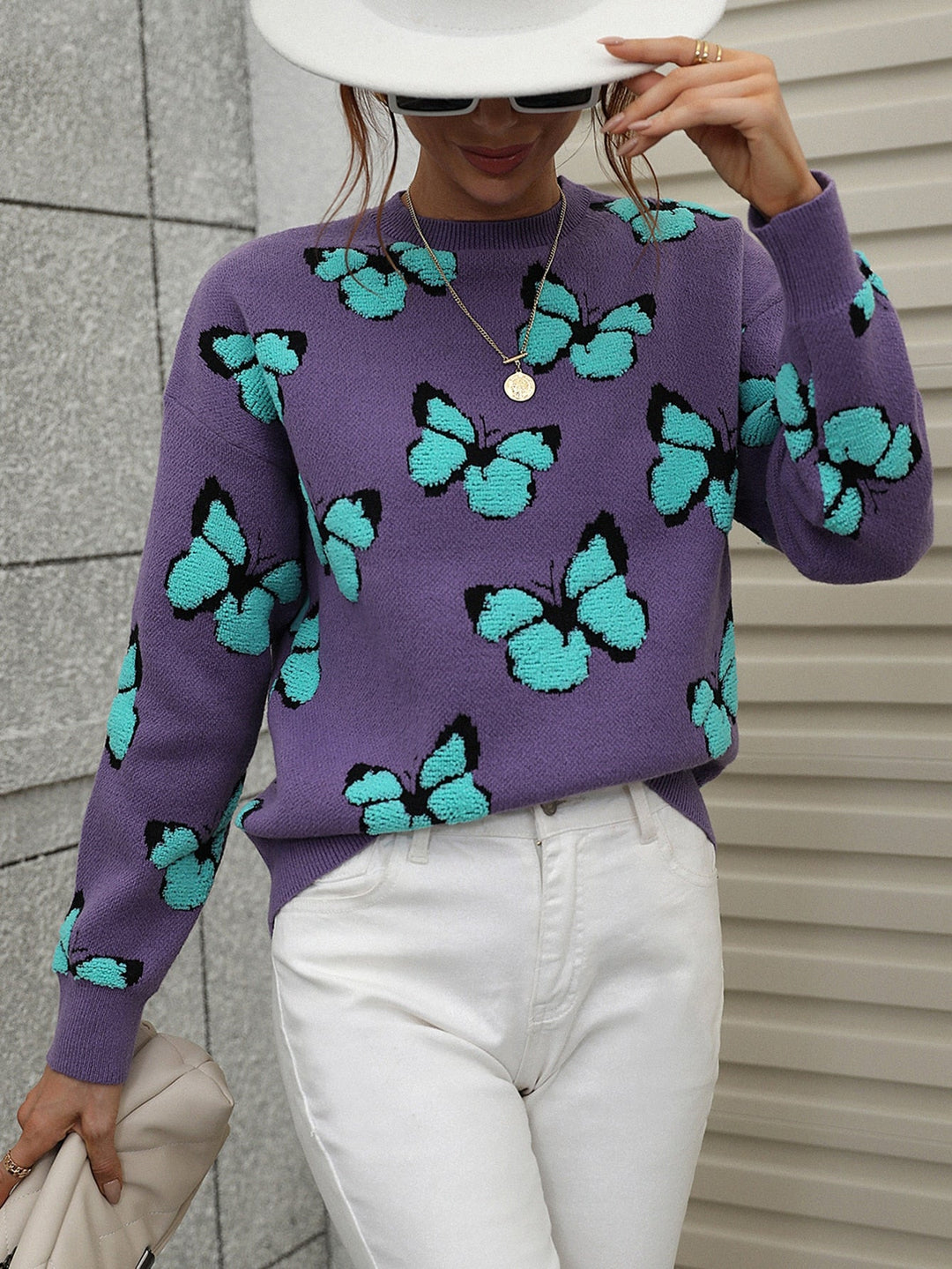 Sweter damski z wzorem motyla – Liora