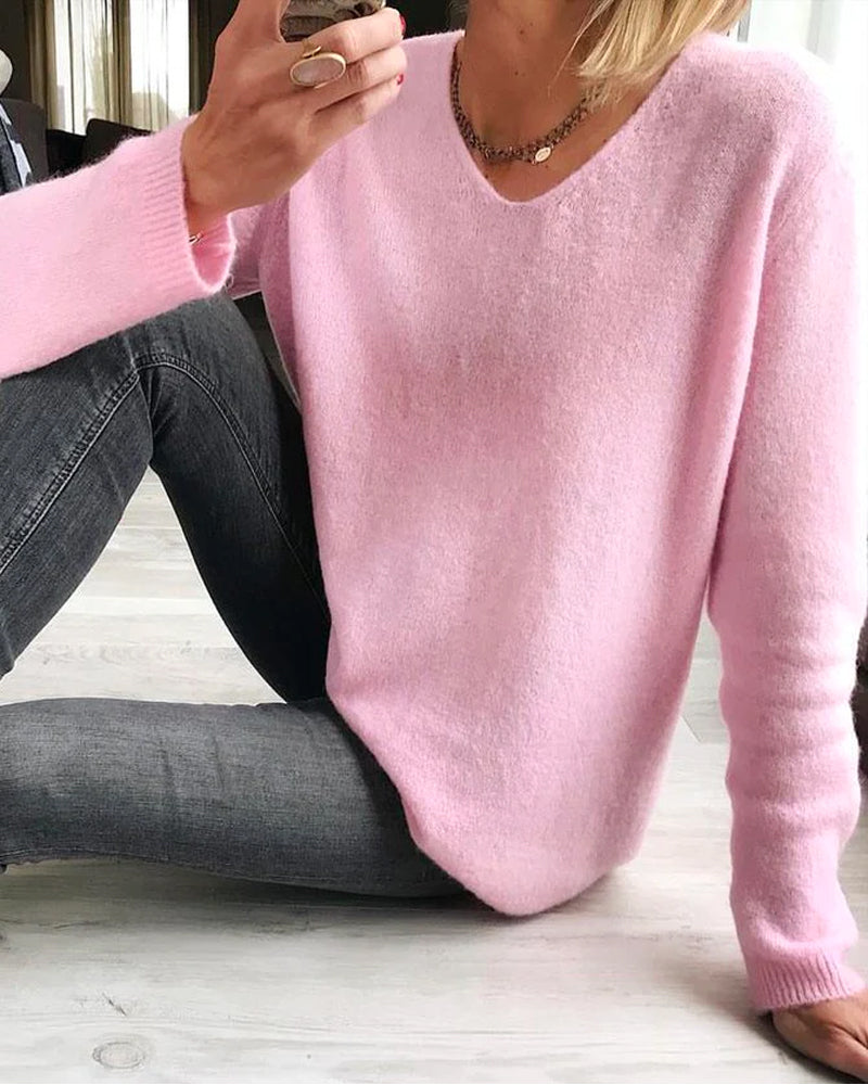 Casualowy Gładki Sweter Damski – Sophie