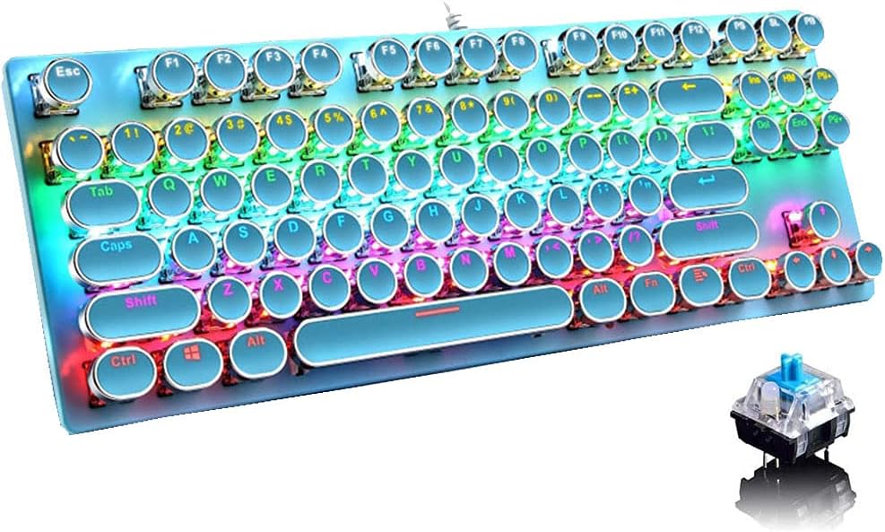 87-klawiszowa mechaniczna klawiatura gamingowa z podświetleniem RGB, z niebieskimi switchami