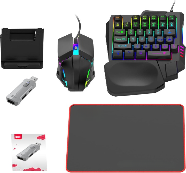 RGB Gamingowa klawiatura i zestaw myszy - ergonomiczny zestaw adapterów kontrolera - Zyvorn