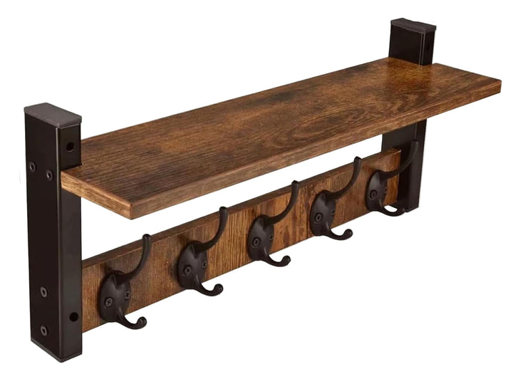 Wieszaki ścienne z półką i 5 metalowymi hakami - Ravora