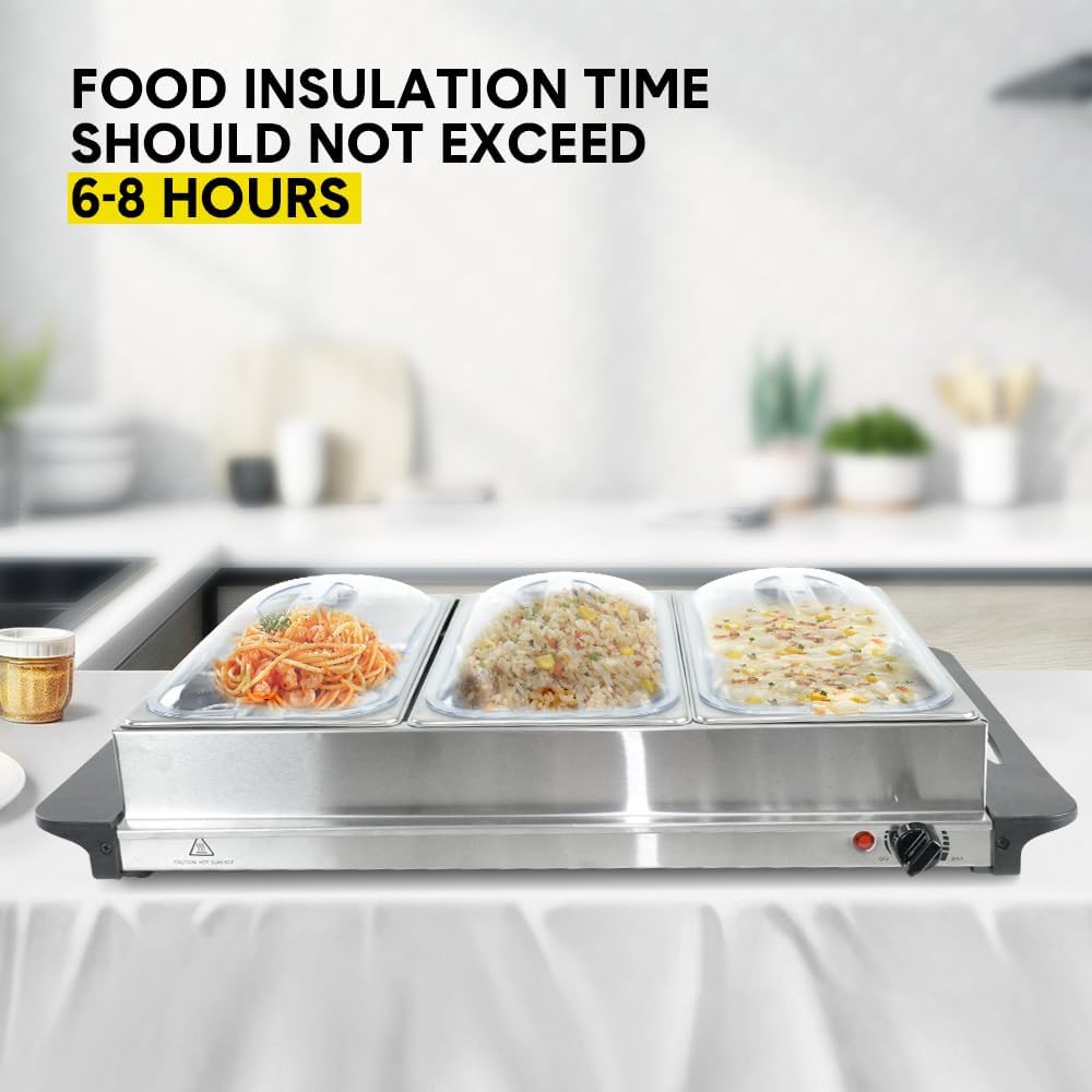 Elektromatyczny podgrzewacz jedzenia bufetowego z 3 × 2,5L pojemnikami i regulacją temperatury – Valtero