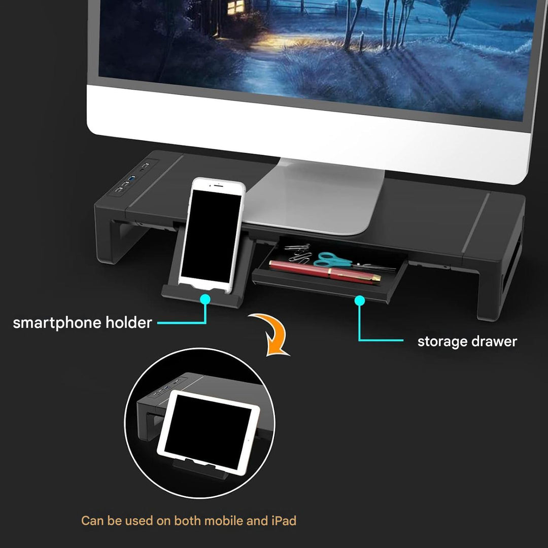 Regulowany stojak na monitor z szufladą – Stravon
