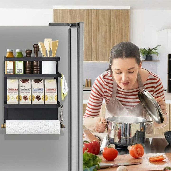 Magnetowy organizator przypraw na lodówkę z uchwytem na ręcznik papierowy – Oryden