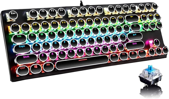 87-klawiszowa mechaniczna klawiatura gamingowa z podświetleniem RGB, z niebieskimi switchami
