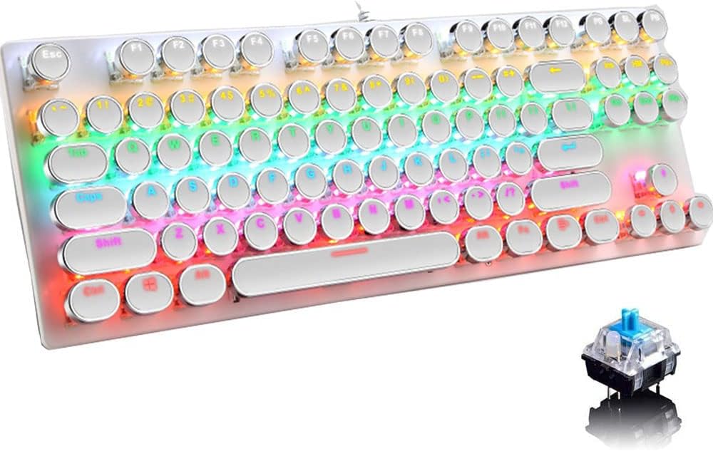 87-klawiszowa mechaniczna klawiatura gamingowa z podświetleniem RGB, z niebieskimi switchami