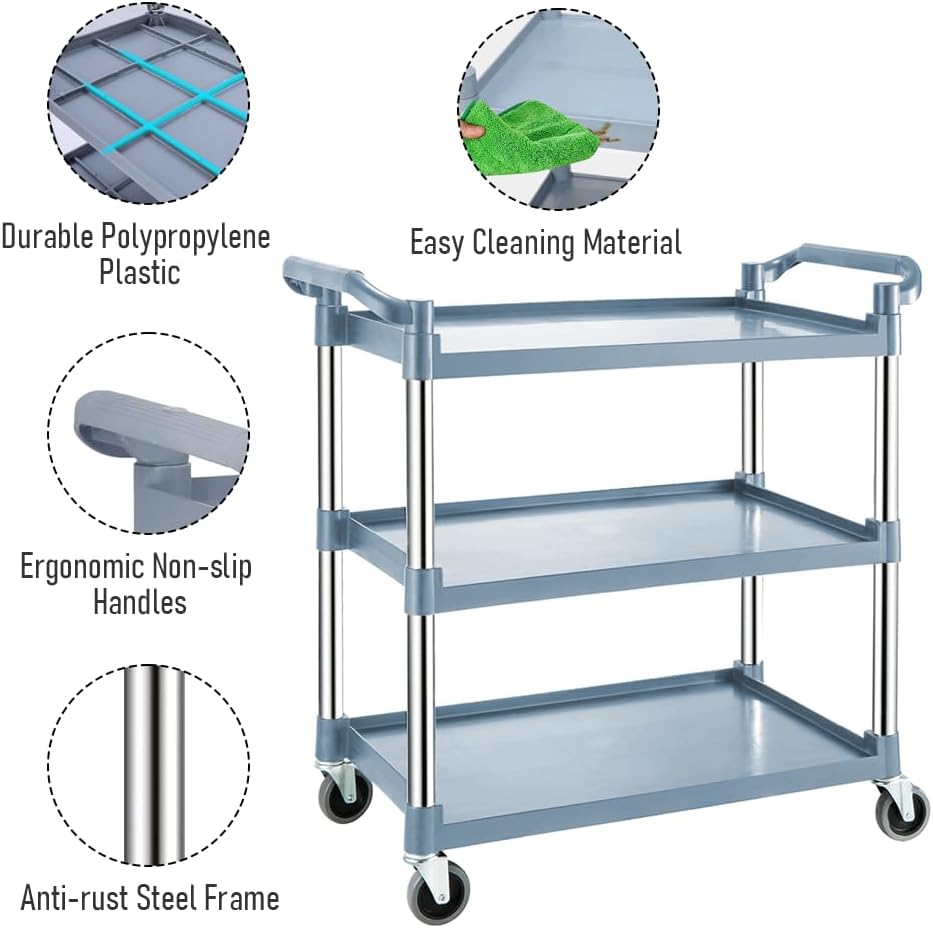 3-poziomowy wózek serwisowy z blokowanymi kołami – ServePro