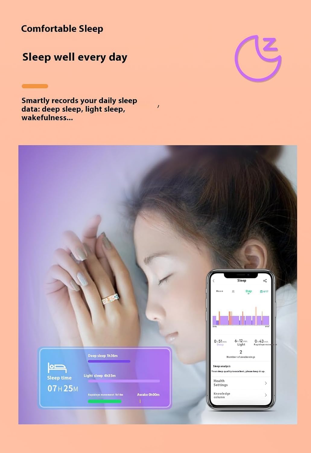 Smart Enamel Wellness Ring – Fitness i śledzenie snu dla iOS i Android – Aurina