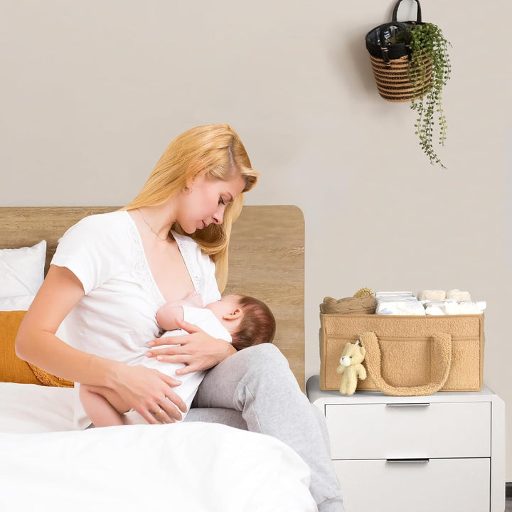 Baby Nappy Caddy Organizer – Pluszowy kosz do przechowywania Sherpa z przegrodami – Elvoria
