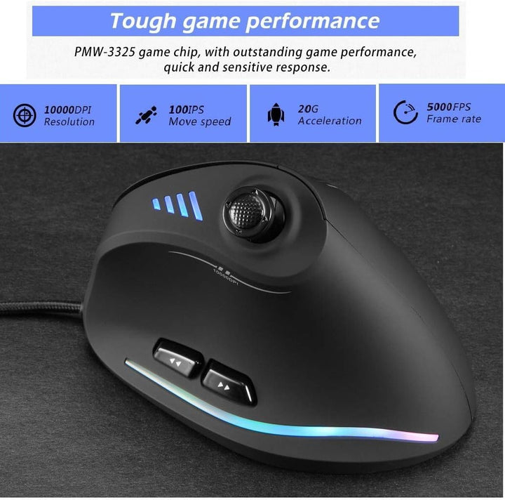 Pionowa mysz RGB do gier z joystickiem i 11 programowalnymi przyciskami – Kryvos